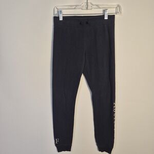 Abercrombie  & Fitch Girl 13/14 Black  Jogger Sweatpants Pink Logo Embroidered